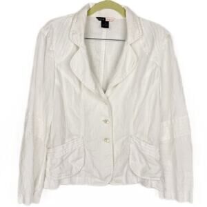 Focus Life Style Off White Linen Lightweight Button Up Breathable Blazer Sz 8